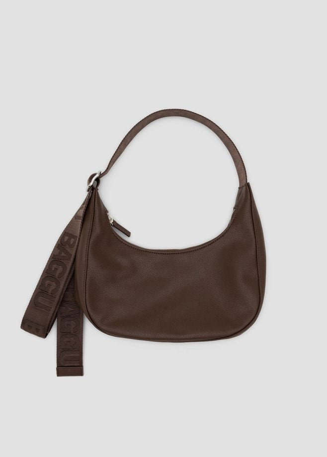 Small Recycled Leather Crescent Bag - Brown