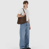 Recycled Leather Shoulder Bag - Brown