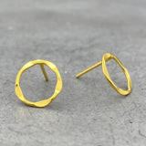 Hammered Circle Stud Earring - Gold