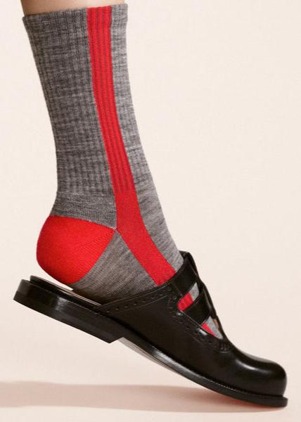 Tuxedo Stripe Wool Sporty Crew Socks - Red