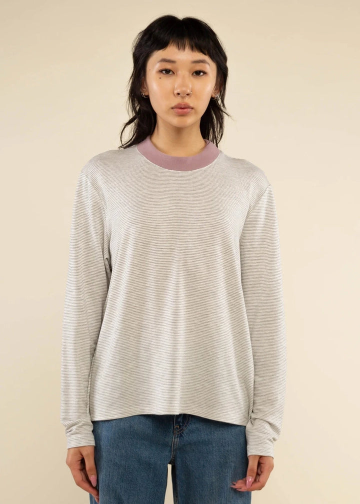 Glen Stripe Long Sleeve Shirt - Grey / Ivory / Lavender