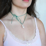 Rope Pearl Necklace - Sage Green
