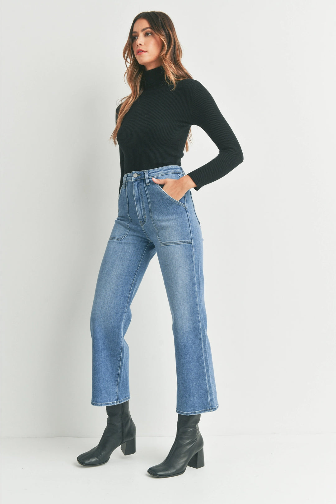 HR Cargo Pocket Wide Leg - Medium Denim