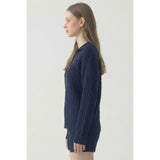 Cable Knit V-Neck Sweater - Navy