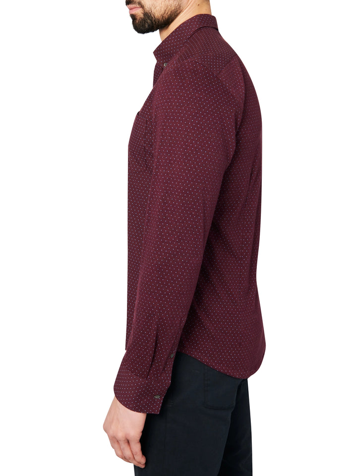 Printed Dot Reworked L/S Shirt  - Burgundy