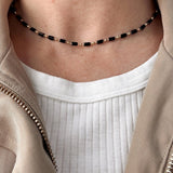 Black Baguette Necklace - Gold
