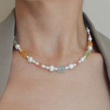 Raw Stone Pearl Necklace