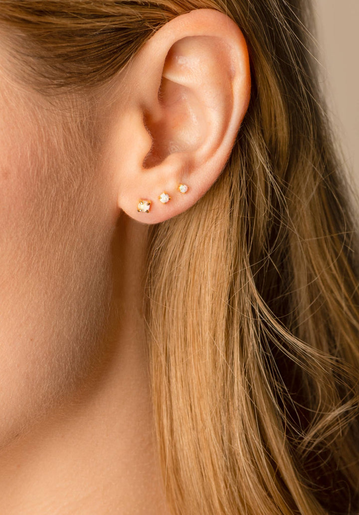 2mm Opal Stud Earrings - Gold