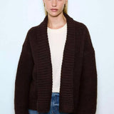 Rue Ribbed Cardigan - Chocolate