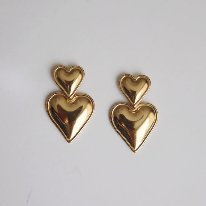 Double Heart Drop Earrings