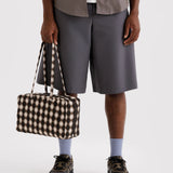 Medium Nylon Bowler Bag - Blurred Gingham Brown