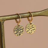 Hammered Medallion Huggies - Gold