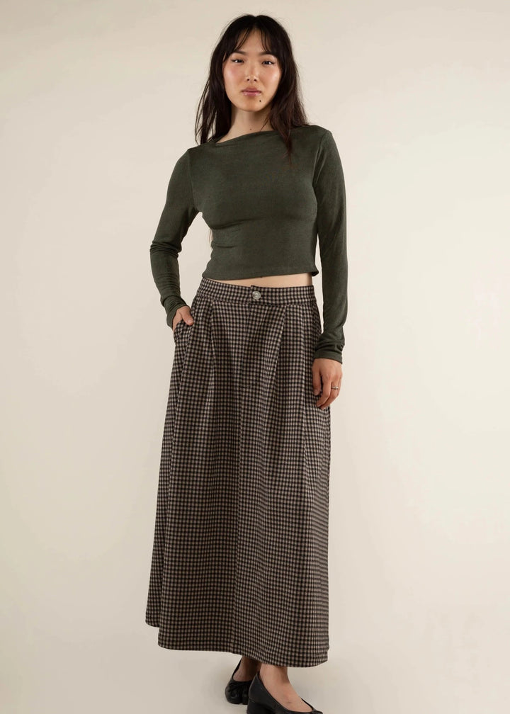 River Gingham Maxi Skirt - Tan / Black