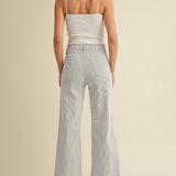 Patch Pocket Wide Leg Jeans - Stripe