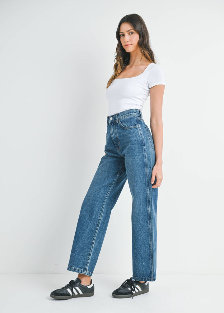 Relaxed 90's Long Straight Jeans - Dark Denim