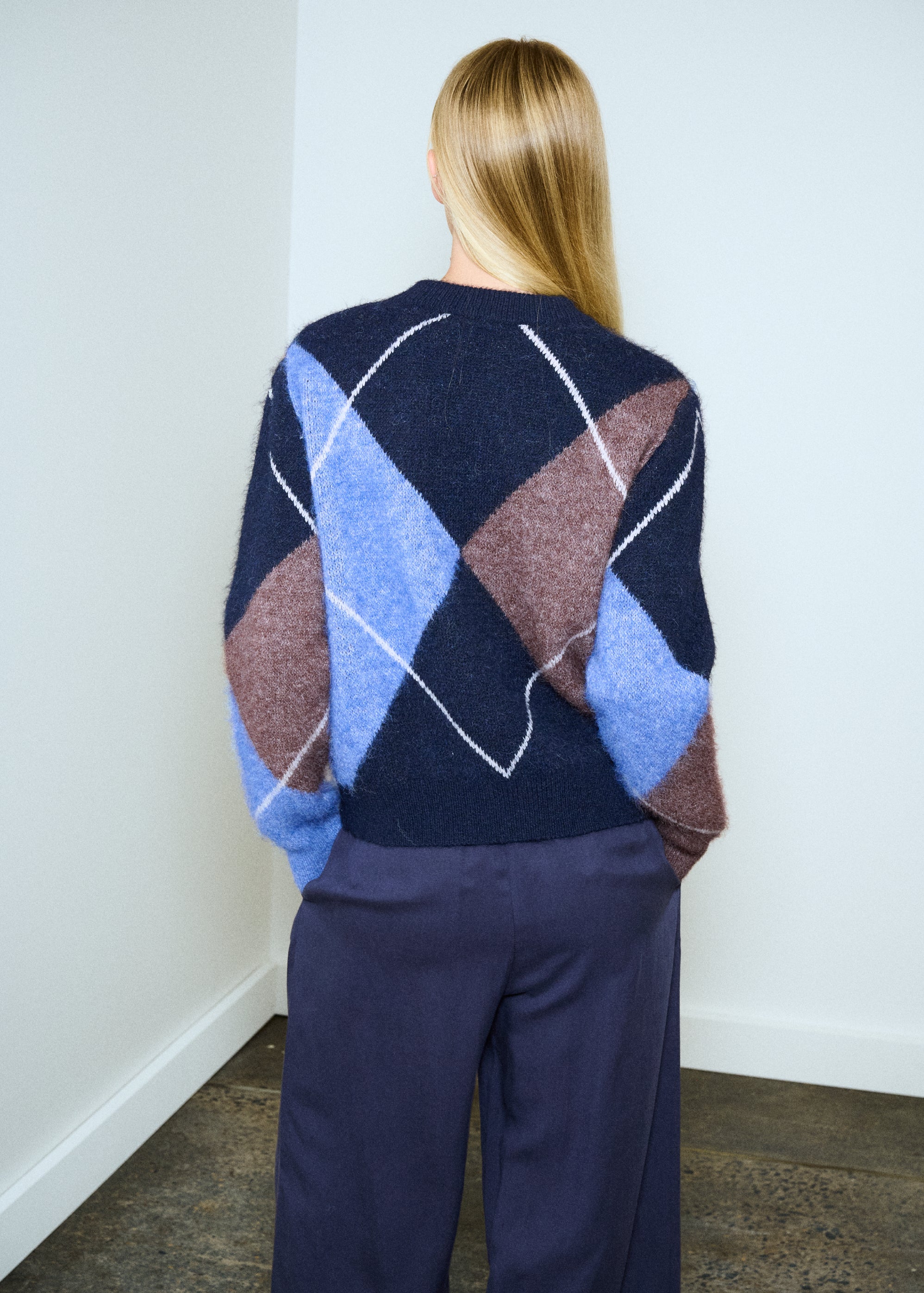 Billie Argyle Sweater - Navy