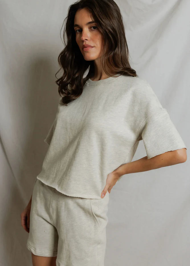 Ezra Terry Short Sleeve Sweatshirt - Oatmeal