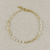 Paperclip + Pearl Bracelet - Gold
