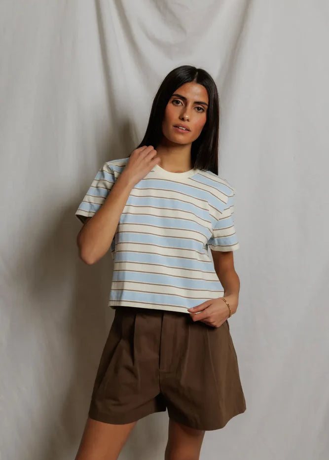 Gia Crew Tee - Pacific Blue Stripe