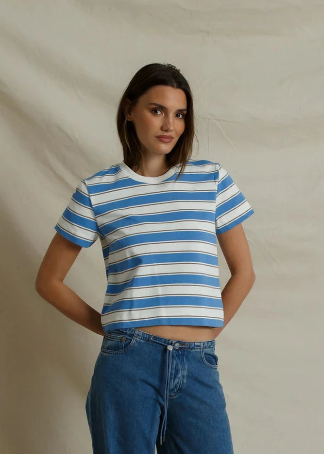 Gia Crew Tee - Pacific Blue Stripe