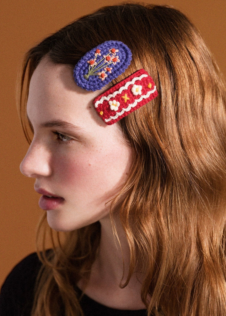 Polly Crochet Hair Clip - Red / White Floral