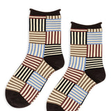 Striped Tile Crew Sock - Brown