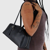 Recycled Leather Bowler Bag - Black