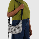 Small Nylon Crescent Bag - Black & White Gingham