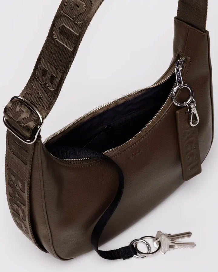 Small Recycled Leather Crescent Bag - Brown