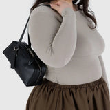 Small Recycled Leather Bowler Bag - Black