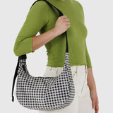 Medium Nylon Crescent Bag - Black & White Gingham