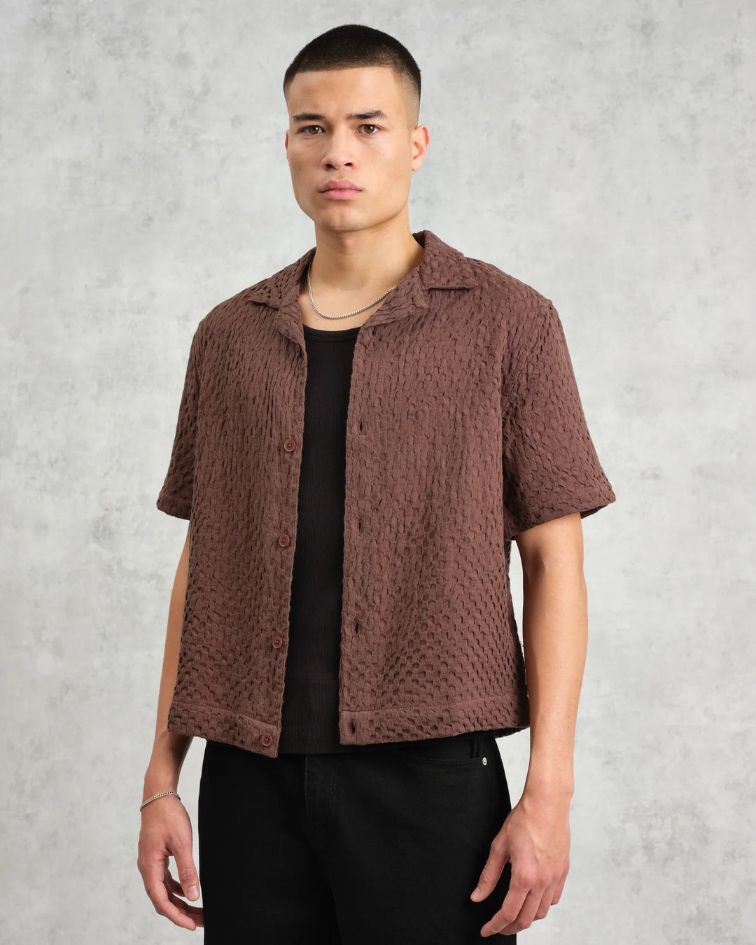 Boxy Dobby Lido SS Shirt - Brown