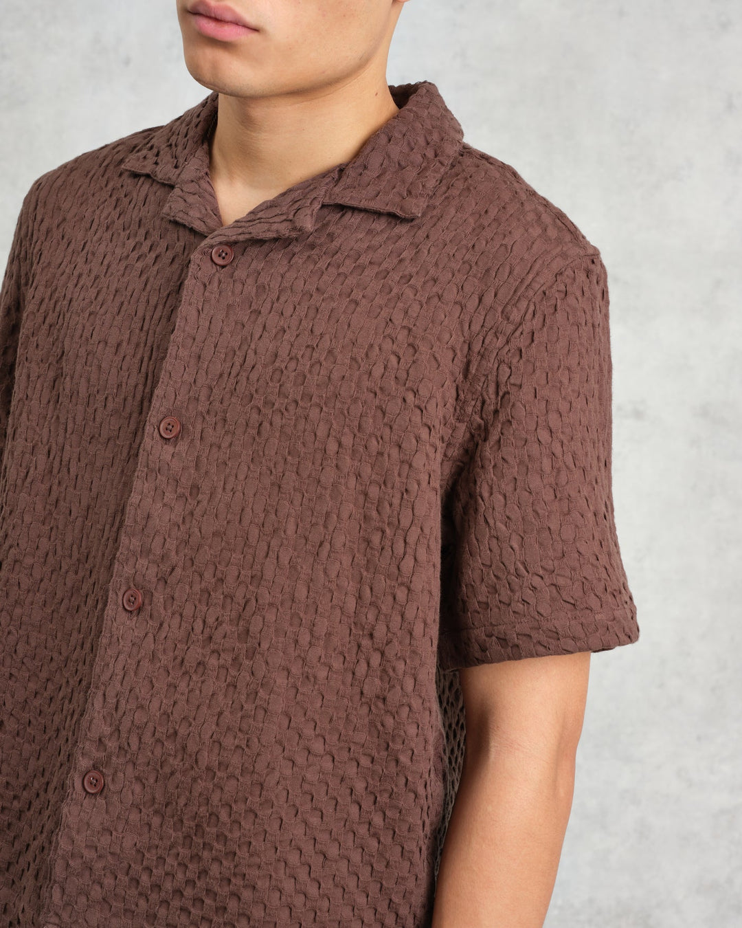 Boxy Dobby Lido SS Shirt - Brown