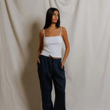 Lorana Linen Drawstring Pant - Navy