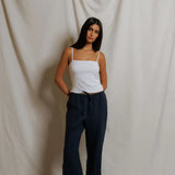 Lorana Linen Drawstring Pant - Navy
