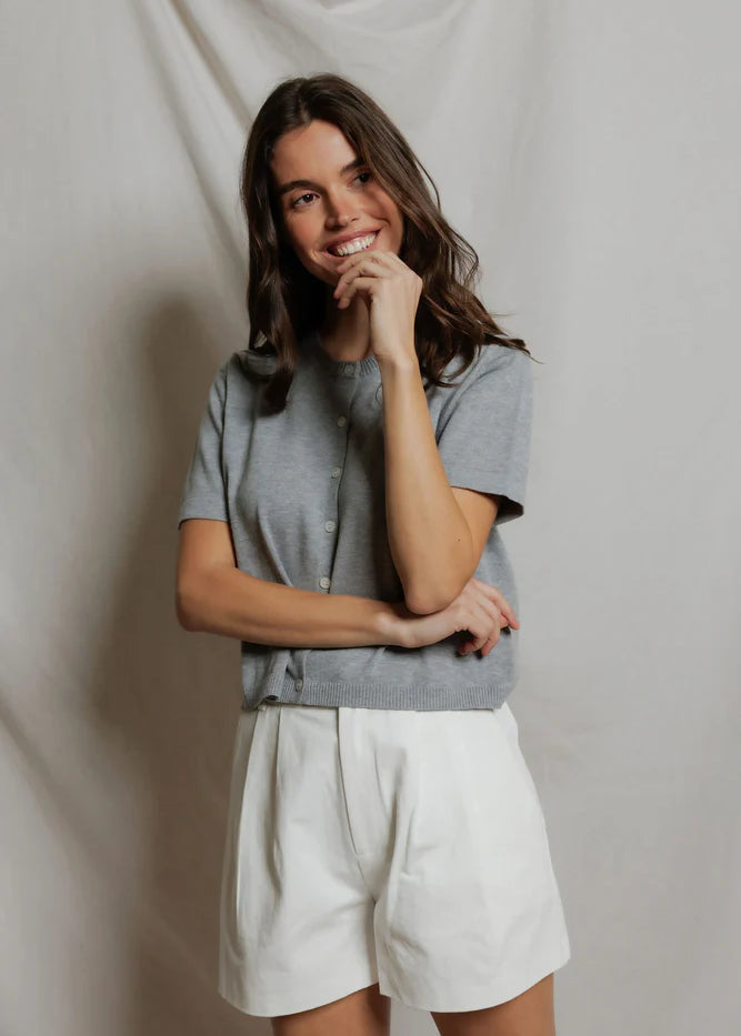 Maude Short Sleeve Cardigan - Heather Grey