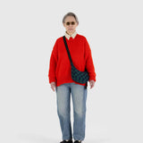 Small Nylon Crescent Bag - Navy Green Check