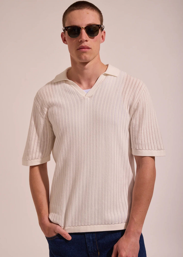 Relaxed Knit SS Polo - Natural