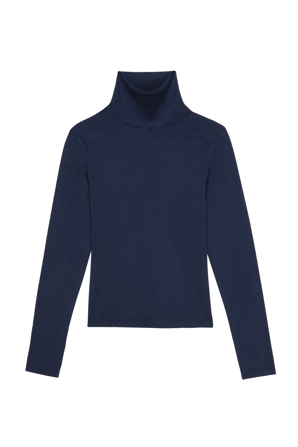 A flat lay image of the front of the Rib Turtleneck in navy
