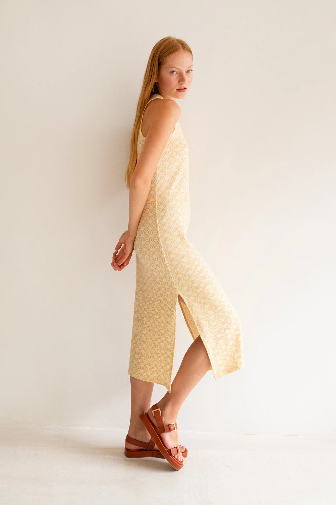 Geometric Tank Midi Dress - Cream / Ochre