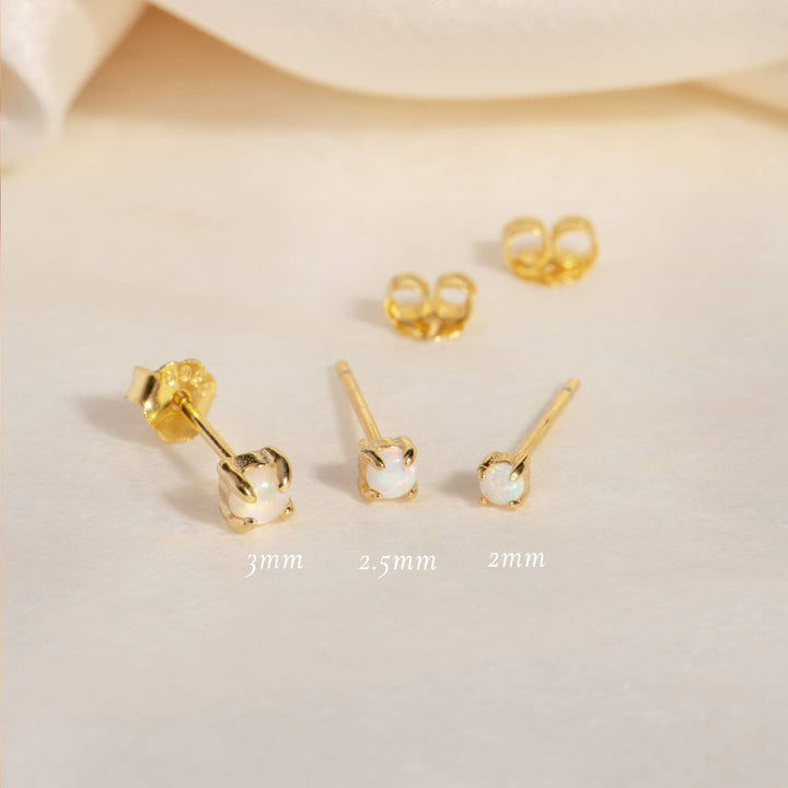 2mm Opal Stud Earrings - Gold