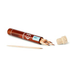 Glass bottle with toothpicks.