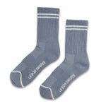 Powder blue crew socks with white stripe toppers