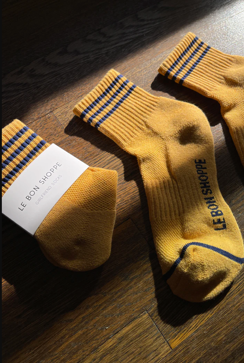 Gold Athletic socks with Blue stripes