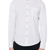 Male model wearing white button down shirt